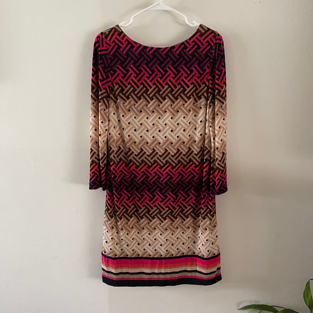 Eliza J Multicolor Geometric Basket Weave Matte Jersey Shift Dress Womens Size 8